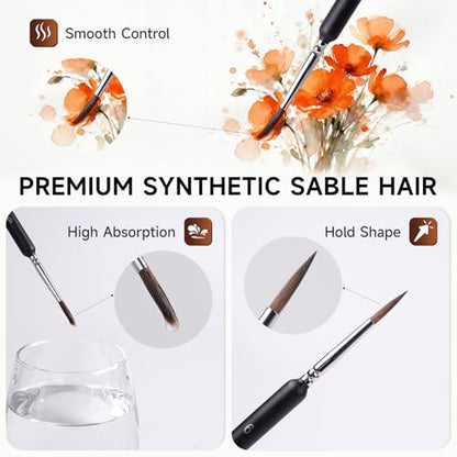 Professional Sable Hair Detail Paint Brush Set - 6 Miniature Art Brushes for Fine Detailing & Art Painting - Acrylic, Watercolor, Oil - Miniatures, Models, Black - color: Black