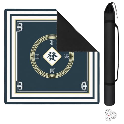 Mahjong Mat for Table with Carrying Bag & 3 Dice, Dark Navy Blue 31.5"x31.5" Square Rubber Mahjong Table Cover, Non-Slip & Noise Reduction Gaming Mat for Mah Jongg, Poker, Dominoes & Tile Games - color: Dark Navy Blue