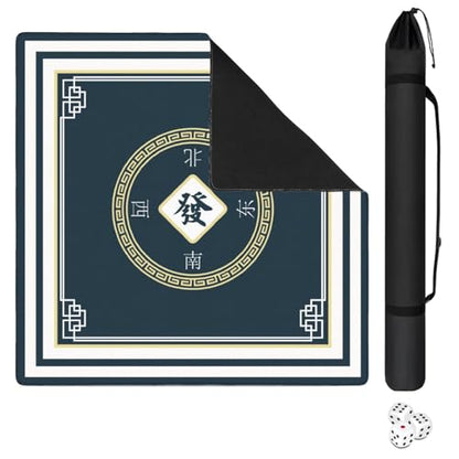 Mahjong Mat for Table with Carrying Bag & 3 Dice, Dark Navy Blue 31.5"x31.5" Square Rubber Mahjong Table Cover, Non-Slip & Noise Reduction Gaming Mat for Mah Jongg, Poker, Dominoes & Tile Games - color: Dark Navy Blue