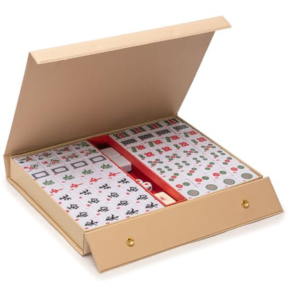 YMI Chinese Mahjong Set, “Aureum Spring” with 146 Tiles | A practical, portable Chinese Mahjong set with 146 tiles, dice, and wind indicator. Champagne vinyl case with gold accents. - color: Apple Green