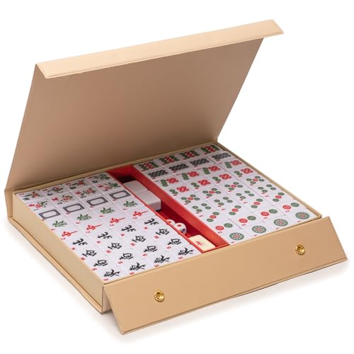 YMI Chinese Mahjong Set, “Aureum Spring” with 146 Tiles | A practical, portable Chinese Mahjong set with 146 tiles, dice, and wind indicator. Champagne vinyl case with gold accents. - color: Apple Green
