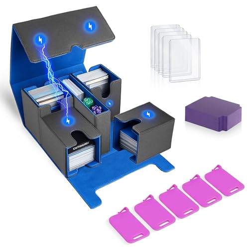 NOVA 5 in 1 MTG Deck Box Commander Case - MTG Deck Box with Secure Magnetic Closure, Dice Tray & Card Dividers - 400+ Double-Sleeved Card Storage, Travel Ready Case [Black and Blue]