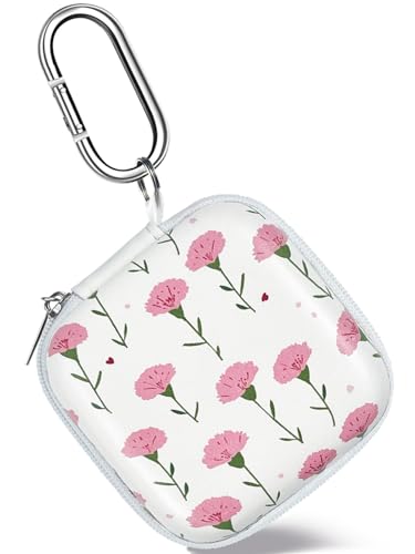 Earbud Case Headphone Organizer Ear Bud Case Portable EVA Carrying Box Storage Bag with Carabiner for AirPods Beats Bose Galaxy Buds 4/3/FE Data Cable Storage (Pink Carnation) - color: Pink Carnation