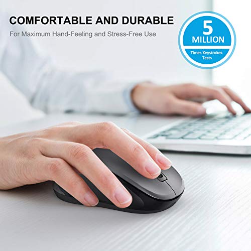 WisFox 2.4GHz Wireless Mouse for Laptop, Ergonomic 6-Button Design, Grey | 2.4GHz Wireless, 3 DPI Levels, USB Receiver, Plug & Play, Quiet, Wireless Mice for Windows Mac PC Computer Mouse - color: Grey
