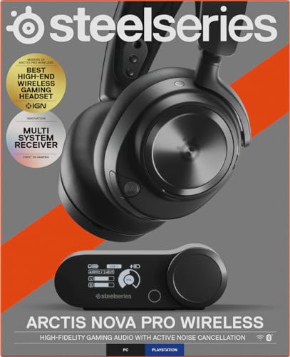 SteelSeries Arctis Nova Pro Wireless Multi-System Gaming Headset - Premium Hi-Fi Drivers - Active Noise Cancellation - Infinity Power System - Stealth Retractable Mic - PC, PS5/PS4, Switch, Mobile - color: Black, style: PC