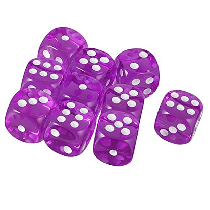 10PCS Polyhedral D6 Dice 16mm Acrylic Game Dice for RPG MTG DND Table Games (Transparent Purple) - color: Transparent Purple