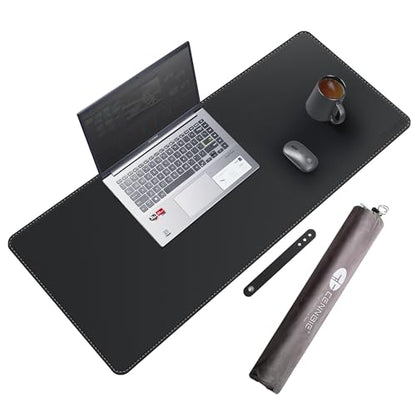 CENNBIE Leather Desk Mat Protector, 35.5" x 16" Office Desk Pad (Black) | Premium stitched edges resist wear. Easy to clean. Protects desk from spills, stains ,scratches. Smooth glide. Office & home. - color: Black, size: 35.5" x 16"