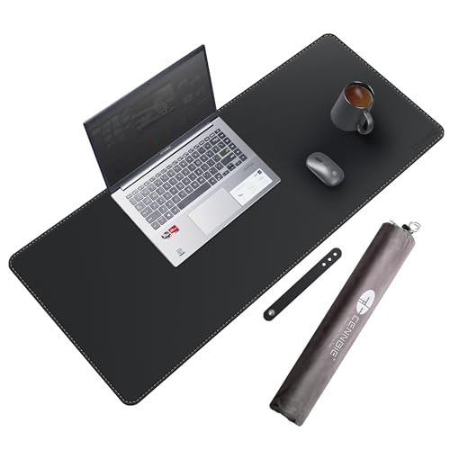 CENNBIE Leather Desk Mat Protector, 35.5" x 16" Office Desk Pad (Black) | Premium stitched edges resist wear. Easy to clean. Protects desk from spills, stains ,scratches. Smooth glide. Office & home. - color: Black, size: 35.5" x 16"