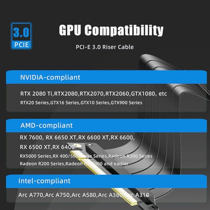 GLOTRENDS 400mm PCIe 3.0 X16 Riser Cable for Low-end PCIe 3.0 GPUs, Such as GeForce RTX 20/GTX 16/GTX 10 Series and AMD Radeon RX5000/VII/RX Vega/R9 Fury Series, etc - size: 400mm, style: 180 Degree Straight Angle