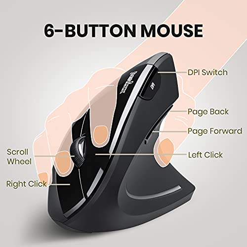 Perixx PERIMICE-713 Wireless Ergonomic Vertical Mouse - 800/1200/1600 DPI - Right Handed - Recommended with RSI User - style: Wireless