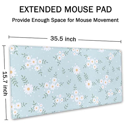 SSOIU Cute Spring Flowers Desk Mat, White Daisy Flower Mat, Extra Large Home Office Cute Accessories, Extended Mouse Pad, XXL Gaming Mouse Pad 35.5" X 15.7" - color: Cute Spring Flowers