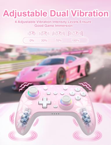 PHNIXGAM Pink Wireless Controller for Switch, Sakura | Switch/Lite/OLED/PC/Steam Deck/iOS/Android Compatible. Programmable buttons/RGB/motion control/vibration/turbo. 18hr battery. - color: Pink