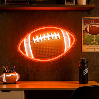 HAJAE Football Neon Sign for Wall Decor, UV Printed Football-Shaped Neon Light, Rugby LED Sign for Man Cave, Bedrooms, Game Room Decor, Gift for Football Sports Fans Teens - style: Football