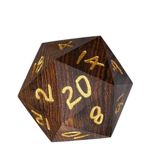 50mm Wooden D20 Dice Bocote Wood 20 Sided Dice for D&D Tabletop Game | Premium Gift Box, DM Gift, for Dungeons and Dragons Role Playing Games - color: D20 Garapa