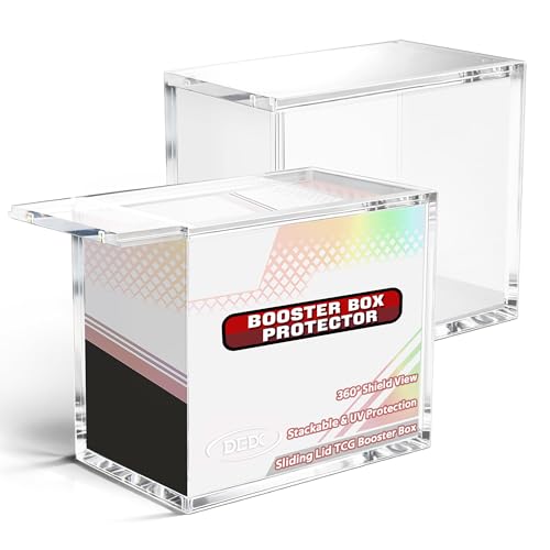 DEDC 2 Pack Acrylic Booster Box Case Magnetic Lid 6 mm Clear | 99% UV Protection with 6 mm Clear Acrylic for Standard English Booster Boxes Inner Size 14.2 X 8.3 X 12.5 cm - size: 2 Pack Booster Box Case