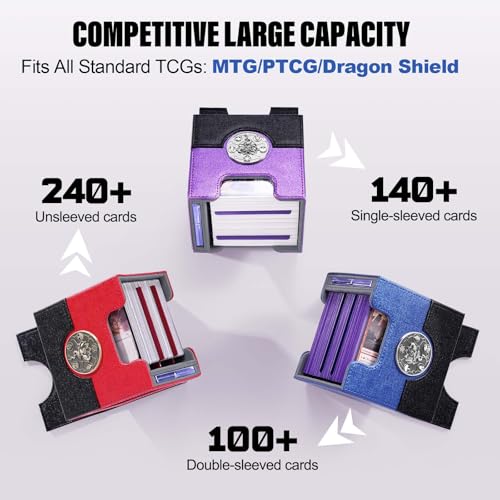 Kabinka MTG Deck Box for Commander Card Deck Box with Dice Tray | Holds 100 Double-Sleeved Cards, for TCG/PTCG, Patented Design, with 35PT Magnetic Card Holder (Black& Blue, Lotus) - color: A3-Black& Blue, Lotus
