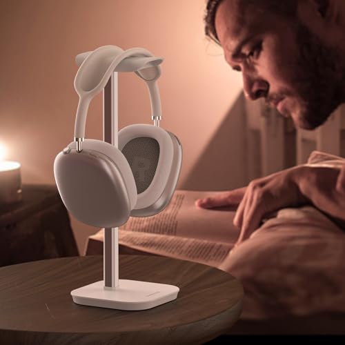 Headphone Stand, Desktop Headset Holder Heavy Base Desk Earphone Stand Aluminum Gaming Headset Hanger Rack Compatible with AirPods Max, AirPods Pro, Sony, Beats, Bose, Razer (White) - color: White