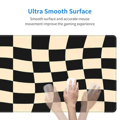 Gaming Mouse Pad, Large Beige Black Checkered Mousepad Laptop, Extended Mouse Mat, Long XL Waterproof Keyboard Pads, Big Non-Slip Mousepads for Game Office Home, 31.5 x 11.8 in - color: Beige Black Checkered