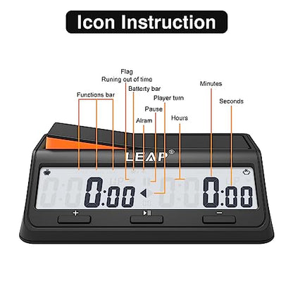 Chess Clock Digital Chess Timer Advanced for Board Game and Chess Timer with Bonus & Delay Count Down up Alarm Black/Orange - color: Black/Orange