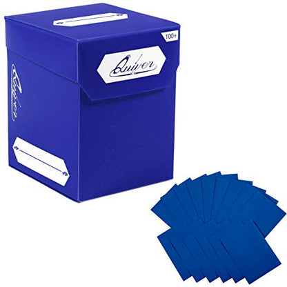 Quiver Time Blue Trading Card Deck Block & Card Sleeves Bundle Fits Magic: The Gathering Cards & Other TCG - 100+ Standard Deck Box with 2 Dividers and 100 Artemis Blue Sleeves (66 x 93 mm) | 1 deck box 100+ with 2 dividers and 100 Artemis blue sleeves (6
