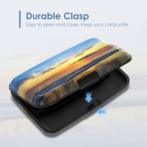 Credit Cards Holder, RFID Blocking Aluminum Wallet Slim Metal Hard Case Mini Travel Wallet ID Case for Women Men, Seaside Sunset - color: Seaside Sunset