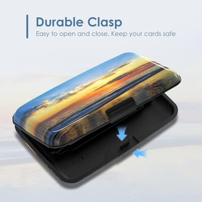 Credit Cards Holder, RFID Blocking Aluminum Wallet Slim Metal Hard Case Mini Travel Wallet ID Case for Women Men, Seaside Sunset - color: Seaside Sunset