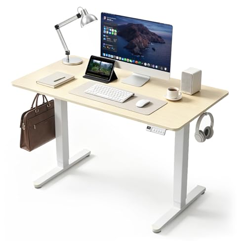 Adjustable Standing Desk, 40x24 Inch Electric Desk with 3 Memory Presets & Child Lock, Quiet Motor, Heavy Duty Steel Frame, Dual Hooks & Adjustable Feet, for Dual Monitors, Natural - color: Natural, size: 40×24inch