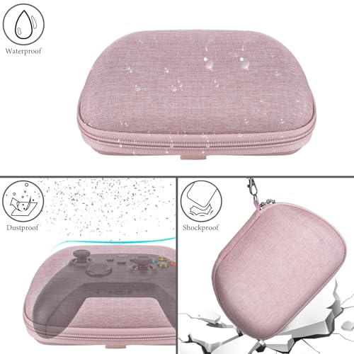 GEEKRIA Controller Travel Case Compatible with Xbox Series X/S & Xbox One, Hard Shell Carrying Bag with Joystick Protection, Cable storage, Controller Retention Strap (Pink) - color: Pink