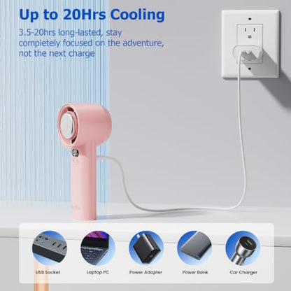 HandFan 5200mAh High Speed Handheld Turbo Fan, 1-100 Speeds Adjustable Powerful Cooling Ice Fan, Portable Mini Hand Fans Rechargeable, for Summer Beach Travel Concerts, Gifts for Women(Pink) - color: Pink
