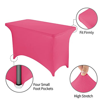 Peomeise 4FT Spandex Table Cover Rectangular Stretch Spandex Tablecloth (Hot Pink,4FT) - color: Hot Pink, size: 48" x 30" (Rectangle)