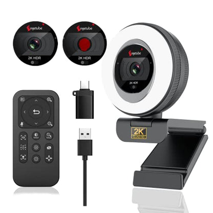 Angetube 2K Webcam for PC/Laptop/Mac, 1080P Computer Camera with RingLight | Remote, Low-Light Correction, 2 Mics and Privacy Cover, Auto Focus Digital Zoom, HDR Web Camera for Zoom/Skype/Teams