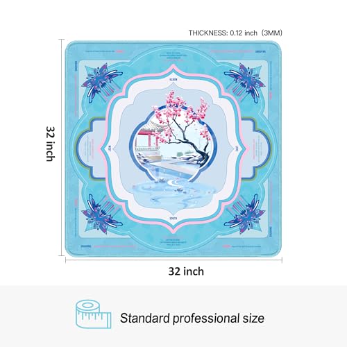 KUNTE Mahjong Mat,Blue Blossom Stream, 32"x32" | Non-Slip, Quiet, Waterproof, Foldable, For American Mahjong - color: Blossom Stream