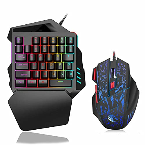 YONGX One Handed Keyboard and Mouse Gaming Combo ,35keys Wired RGB Backlit Gaming Mini Keypad Set with Wrist Rest Portable for PC/Laptop/Switch/PS4/Xbox ONE