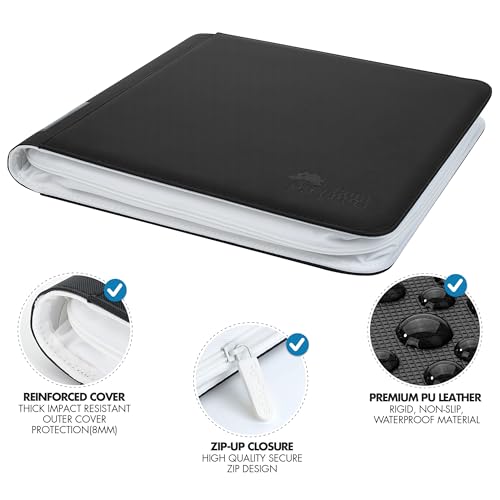 FunGuys Graded Card Binder, 60 PSA Slab Holder, 6 Pocket Graded Card Storage, Slab Binder, PSA Card Graded Display Case Album, Zipper, MTG Card Collection Binder - color: Black and White