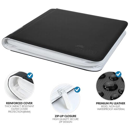 FunGuys Graded Card Binder, 60 PSA Slab Holder, 6 Pocket Graded Card Storage, Slab Binder, PSA Card Graded Display Case Album, Zipper, MTG Card Collection Binder - color: Black and White