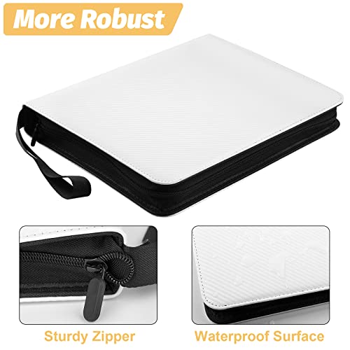 900 Pockets Round Ring Trading Card Binder, 9-Pocket Clear Zipper Card Album with Wrist Strap, Holds 900 Standard TCG & Sports Cards, Not Fit Top Loaders (Carbon White) - color: 9 Pocket 900 Carbon White