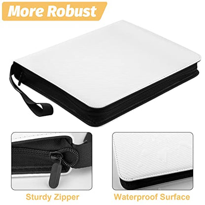 900 Pockets Round Ring Trading Card Binder, 9-Pocket Clear Zipper Card Album with Wrist Strap, Holds 900 Standard TCG & Sports Cards, Not Fit Top Loaders (Carbon White) - color: 9 Pocket 900 Carbon White