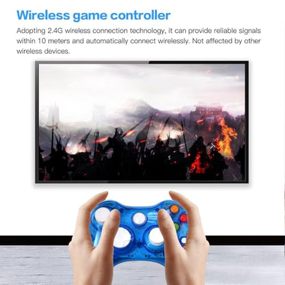 USonline911 Wireless 2.4GHz Gamepad for Xbox 360 Controller with USB Receiver, for Microsoft Xbox 360 & for PC Windows 11/10, Dual Vibration & 7-Color Custom LED Lights (Blue)
