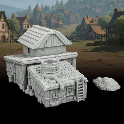 AUSPDICE Tabletop RPG Terrain, 25mm Medieval Village Fantasy Building | 1:64 Unpainted Gable Roof Residence, DND Terrain for Dungeons and Dragons, TTRPG Campaigns, Wargame Map Props-AF1124F - color: Af1124f Medieval Village F