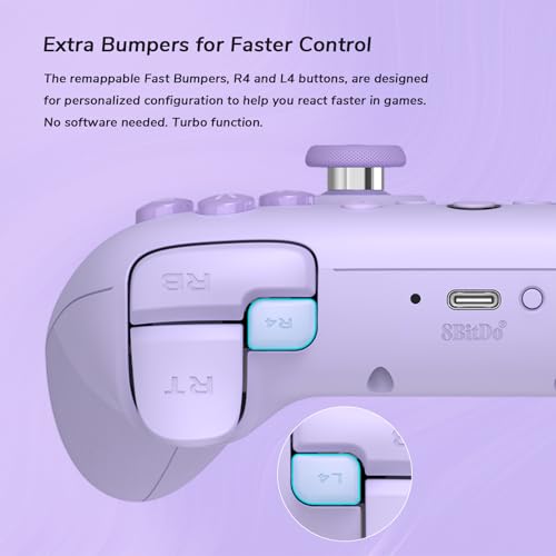 8Bitdo Ultimate 2C Wireless Controller for Windows PC & Android (Purple) | 1000Hz Polling Rate, Hall Effect Joysticks & Hall Triggers, Remappable L4/R4 Bumpers - color: Purple