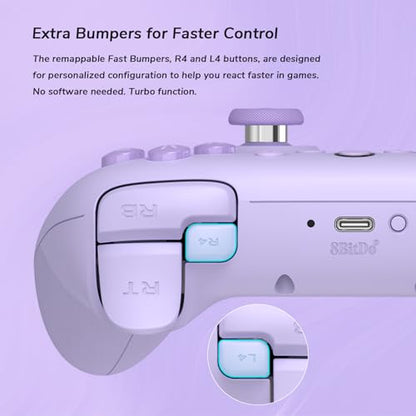 8Bitdo Ultimate 2C Wireless Controller for Windows PC & Android (Purple) | 1000Hz Polling Rate, Hall Effect Joysticks & Hall Triggers, Remappable L4/R4 Bumpers - color: Purple