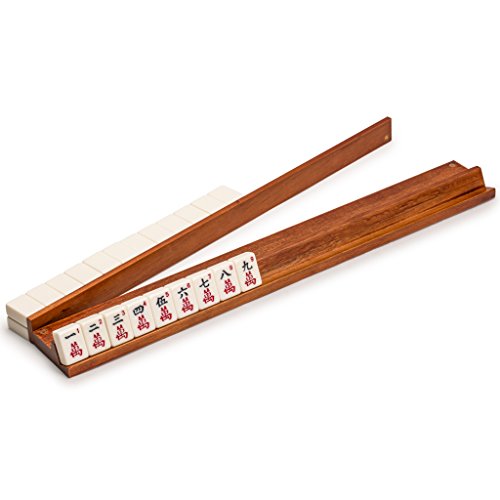 Yellow Mountain Imports Classic Chestnut Color Wooden Mahjong Game Racks with Pushers, 18 Inches - Set of 4 (Includes Magnetically Attached Mahjong Pushers) - color: Brown