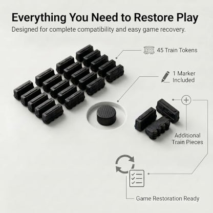 Replacement Train Pieces Compatible with Ticket to Ride (Black) | Includes 45 standard train tokens, one marker and additional spare trains. - color: Black