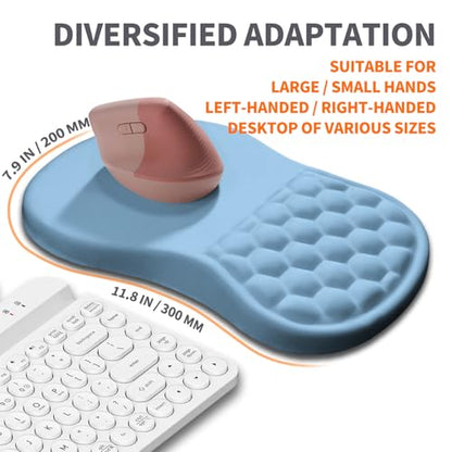 Ergonomic Joint Wrist Support Mouse Pad with Memory Foam Cushion Massage Bump, Carpal Tunnel Pain Relief Mousepad Slope Design for Wrist Rest, 11.8x7.9 in, LightSkyBlue - color: LightSkyBlue