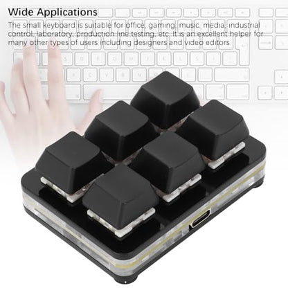 Yunseity 6 Key Gaming Keyboard, USB Wired RGB Mechanical Keyboard, One Handed Programmable Red Switch USB PC Keypad, Mini Macro Mechanical Gaming Keyboard for Game Office (Black) - color: Black
