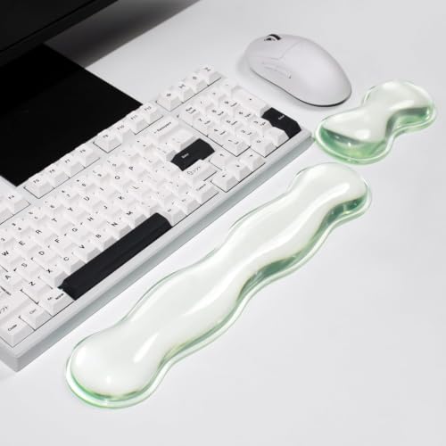 Mouse Pad with Wrist Rest, Soft Cloud Gel Keyboard Mouse Pad Set with Hand Wrist Support, Cute Non Slip Office Desk Accessories for Comfort/Pain Relief/Computer/Laptop (Green Wave) - color: Green Wave