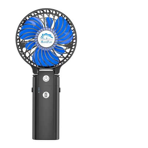 HandFan 5200mAh Portable Handheld Fan Rechargeable - 3 Speeds Foldable Personal Cooling, 2-IN-1 Hand Held Fan Battery Operated, 20H Runtime for Disney/Travel/Summer/Concerts/Women (Black&Blue) - color: Blue‑Blade Matte Black