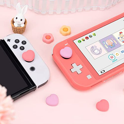 GeekShare Silicone Joystick Thumb Grip Caps, Joystick Cover Compatible with Switch / OLED / Switch Lite,4PCS -- Heart & Flower (Pink&Yellow) - color: Heart & Flower Pink