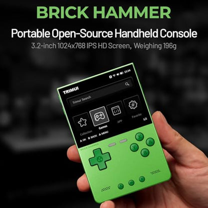Trimui Brick Hammer Metal Body Handheld Game Console Retro Gaming Handheld 3000mah Battery Allwinner A133p 3.2" IPS RGB Lighting Vibration Green-64G - style: Green-64G