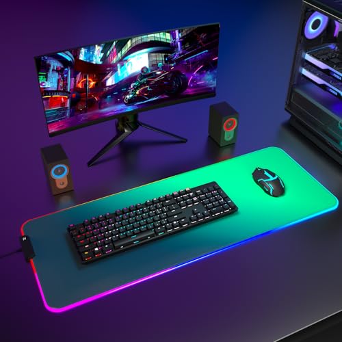 ITNRSIIET RGB Gaming Mouse Pad Full Desk XL Extended Large Gaming Mousepad 12 Lighting Modes, 30% Thicker, Big LED Desk Mat for Keyboard Men Gamers Esport Pros, 32" x 12",Gradual Green - color: Z-gradual Green